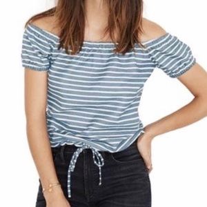 Madewell Melody Blue & White Striped Off The Shoulder Top Size Small